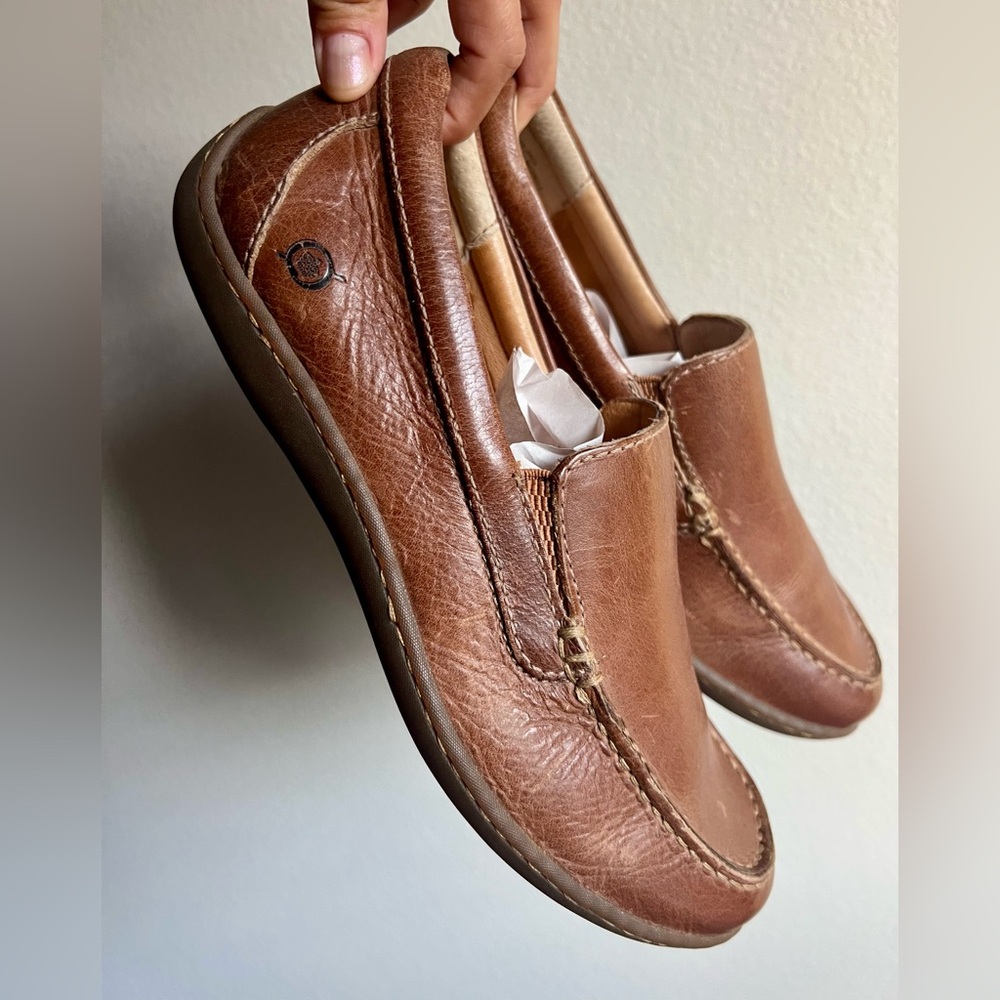 Born Men  Brown Leather Slip-On Loafers